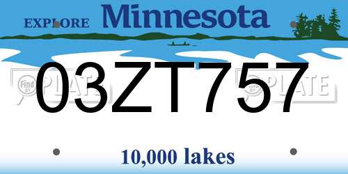 03ZT757 Minnesota License Plate