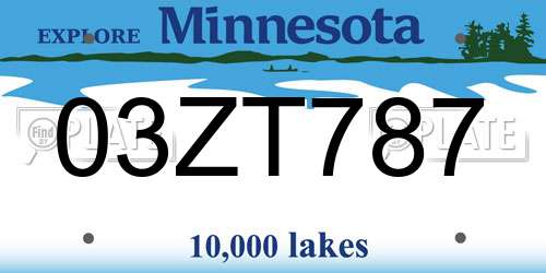 03ZT787 Minnesota License Plate