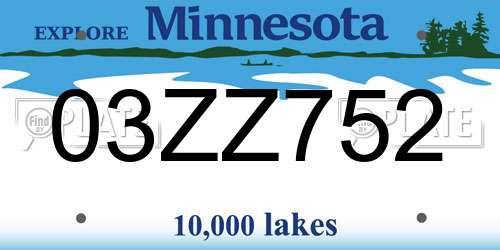 03ZZ752 Minnesota License Plate