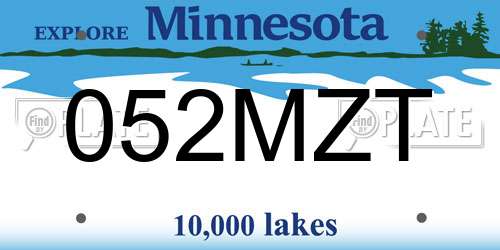052MZT Minnesota License Plate
