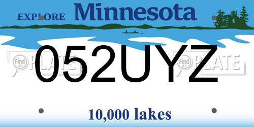052UYZ Minnesota License Plate