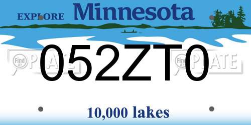052ZT0 Minnesota License Plate