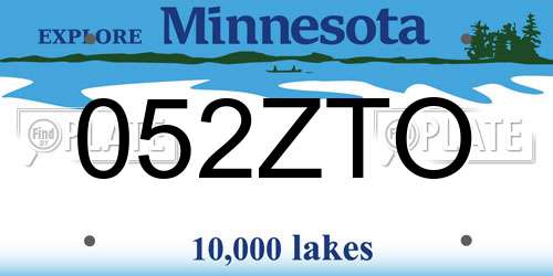 052ZTO Minnesota License Plate