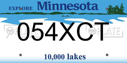 054XCT Minnesota License Plate
