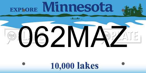 062MAZ Minnesota License Plate