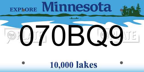 070BQ9 Minnesota License Plate
