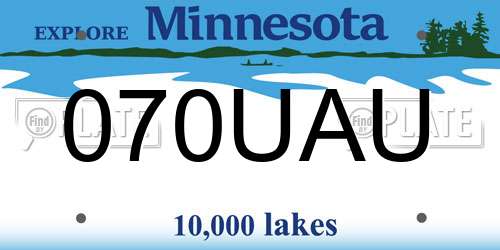 070UAU Minnesota License Plate