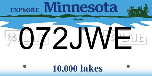 072JWE Minnesota License Plate