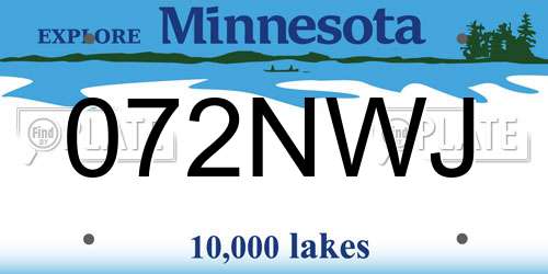 072NWJ Minnesota License Plate