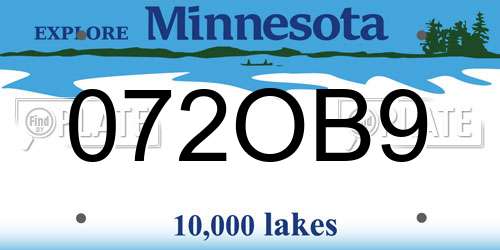 072OB9 Minnesota License Plate