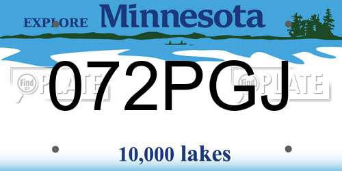 072PGJ Minnesota License Plate