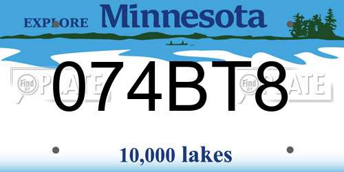 074BT8 Minnesota License Plate
