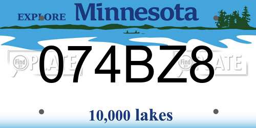 074BZ8 Minnesota License Plate