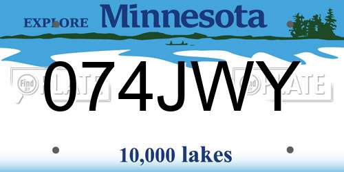 074JWY Minnesota License Plate