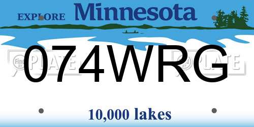 074WRG Minnesota License Plate