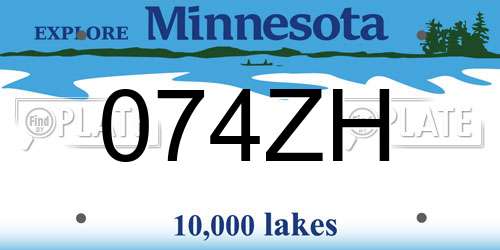 074ZH Minnesota License Plate