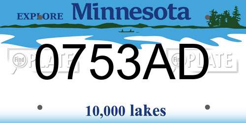 0753AD Minnesota License Plate
