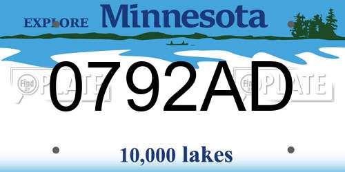 0792AD Minnesota License Plate