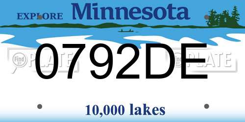0792DE Minnesota License Plate