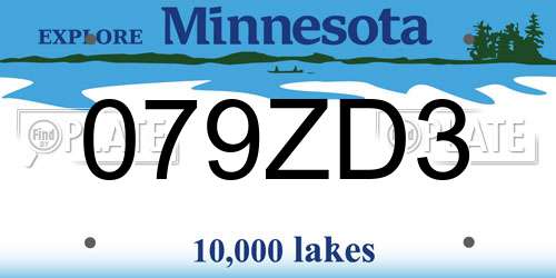 079ZD3 Minnesota License Plate