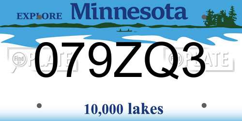 079ZQ3 Minnesota License Plate