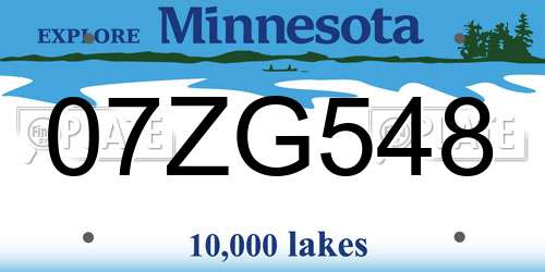 07ZG548 Minnesota License Plate