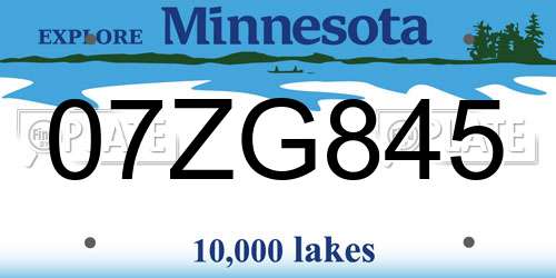 07ZG845 Minnesota License Plate