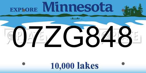 07ZG848 Minnesota License Plate