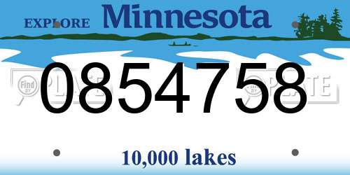 0854758 Minnesota License Plate