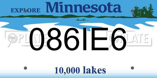 086IE6 Minnesota License Plate