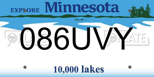 086UVY Minnesota License Plate