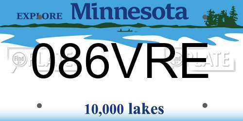 086VRE Minnesota License Plate