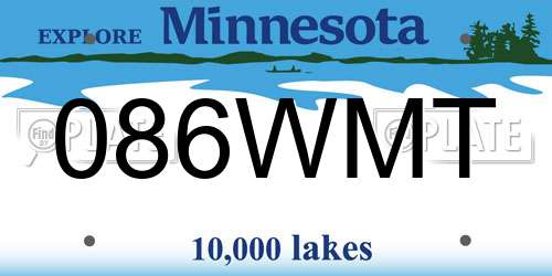 086WMT Minnesota License Plate