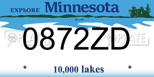0872ZD Minnesota License Plate