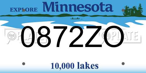 0872ZO Minnesota License Plate