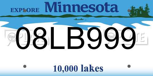 08LB999 Minnesota License Plate