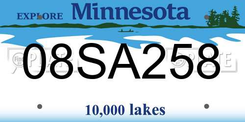 08SA258 Minnesota License Plate
