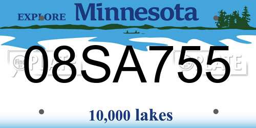 08SA755 Minnesota License Plate