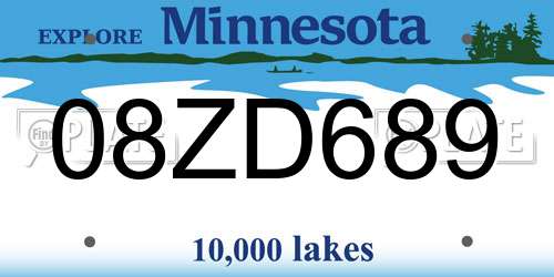 08ZD689 Minnesota License Plate