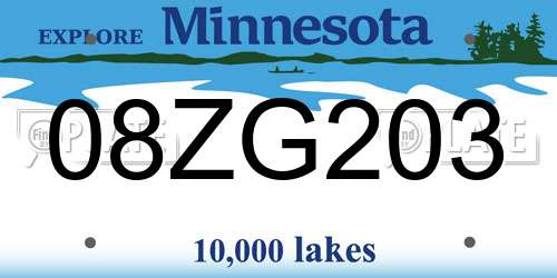 08ZG203 Minnesota License Plate