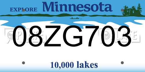 08ZG703 Minnesota License Plate