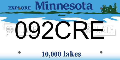 092CRE Minnesota License Plate