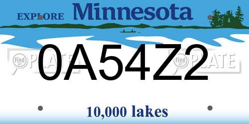 0A54Z2 Minnesota License Plate