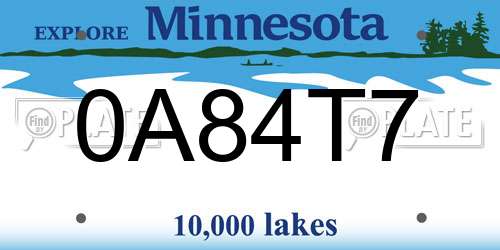 0A84T7 Minnesota License Plate