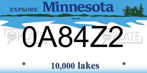 0A84Z2 Minnesota License Plate