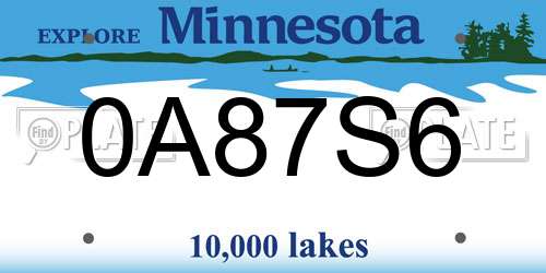 0A87S6 Minnesota License Plate