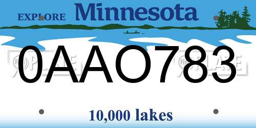 0AAO783 Minnesota License Plate