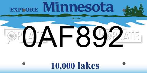 0AF892 Minnesota License Plate