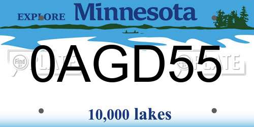 0AGD55 Minnesota License Plate