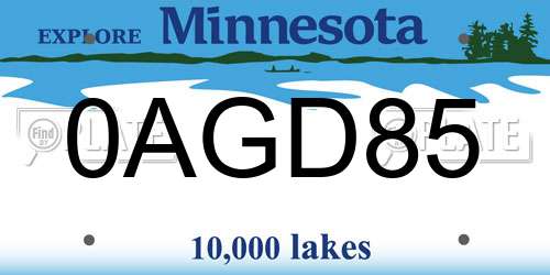 0AGD85 Minnesota License Plate